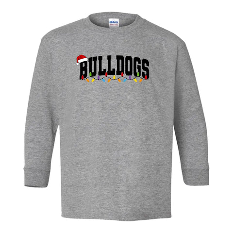 Bulldog Christmas Lights Youth Long Sleeve